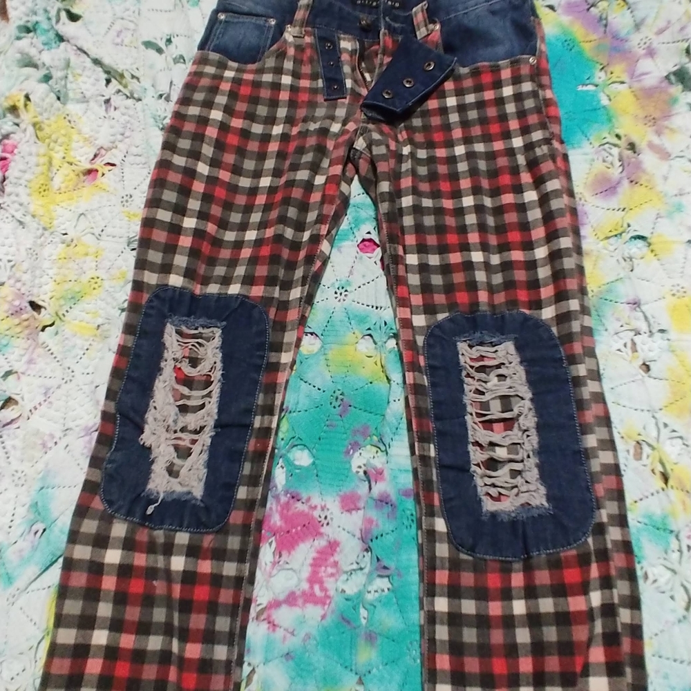 Designer Plaid Jeans Patch jeans